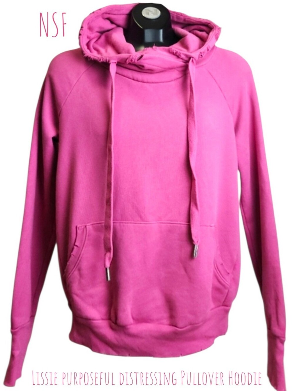 NSF Women's Lissie Distressed Cotton Pullover Hoodie Sweatshirt bubblegum pink S